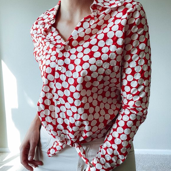Designer Daniella Corte Handmade Polka Dot Tie Front Shirt - Picture 1 of 9